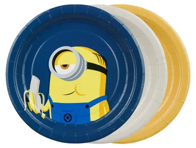 Produktbild von Bunte Minions-Papierteller, 18 cm, 6 Stück