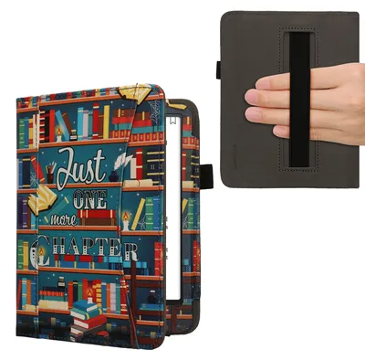 Produktbild von kwmobile Flip Hülle kompatibel mit Amazon Kindle Paperwhite (2024) / Colorsoft - Vorderfach Handschlaufe - Bibliothek Motto Mehrfarbig