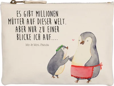 Produktbild von Mr. & Mrs. Panda kosmetiktäschchen Pinguin mit Kind Grösse XL Große - Weiß - Geschenk, Muttertag, Mutter, Kulturbeutel, Mäppchen, Pouch, Schlampermäppchen, Familie, Mutti