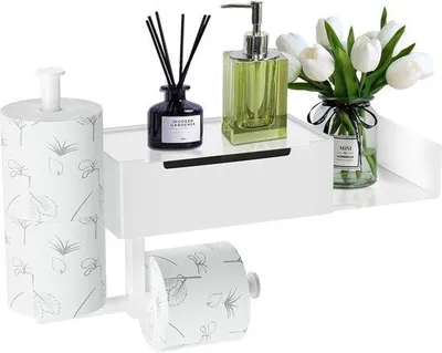 Image de Support pour papier toilette, acier inoxydable, autocollant, blanc, 2 rouleaux