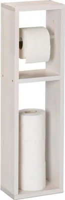 Obrázek produktu pro Držák na toaletní papír Relaxdays, ořechové dřevo, na zeď nebo volně stojící, držák na náhradní role, V x Š x H: 70 x 20 x 13 cm, bílý