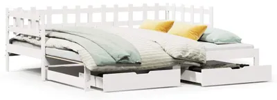 Image de Lit de jour Extensible avec tiroirs sans matelas Blanc 90x200cm