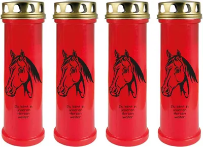 Produktbild von Grabkerze Rot 4er Pack, Brenndauer: 100 Stunden ( je Kerze ), Motiv: Pferdekopf 1