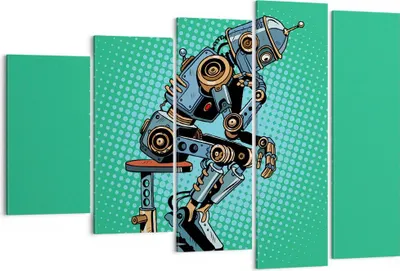 Produktbild von Bild auf Leinwand - Leinwandbild - Roboter Illustration Karikatur Comic - 150x100cm - Wand Bild - Wanddeko - Leinwanddruck - Bilder - Kunstdruck - Leinwand bilder - Wandkunst - EG150x100-3194