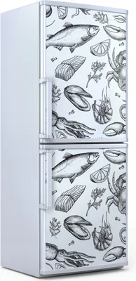 Produktbild von Kühlschrankdekoration 70x180 cm Aufkleber auf dem Kühlschrank - Handgezeichnete Meeresfrüchte