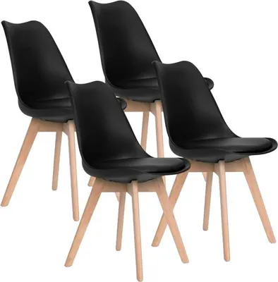 Image de ModernHome PC-003 Ensemble de 4 chaises de salle à manger avec assise en , noir