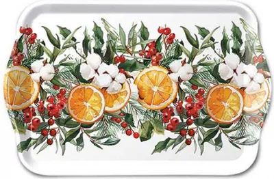 Produktbild von Tablett Melamin 21x13cm mit Orange & Beeren Motiv Weiß / Rot / Grün