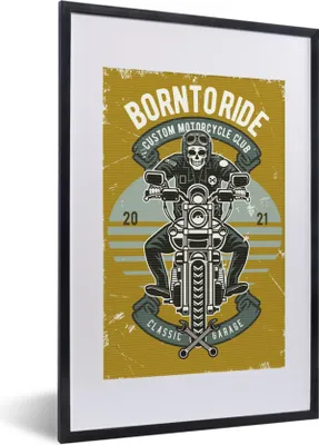 Produktbild von MuchoWow® MuchoWow® Gerahmtes Poster Mancave - Motor - Skelett - Vintage 40x60 cm - Poster mit zchwarzem Bilderrahmen - Poster in Rahmen