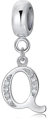 Productafbeelding van Damen charmehanger, 925 sterling zilver, letter A-Z, met zirkonia. Compatibel met Europese armbanden en kettingen