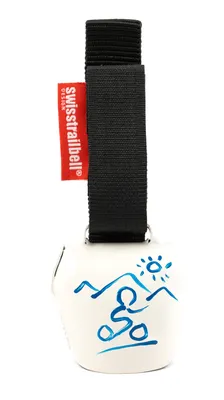 Produktbild von swisstrailbell® Edition weiß mit blauem Mountainbiker, Trailbell, Bear Bell