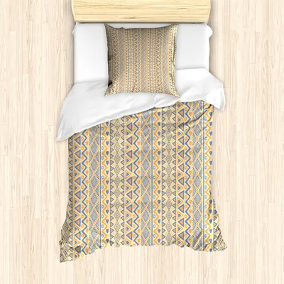 Produktbild von ABAKUHAUS Gestreift Mantele, Streifen, Milbensicher Allergiker geeignet mit Kissenbezügen, 135 cm x 200 cm - 80 x 80 cm, Gelb/Blau