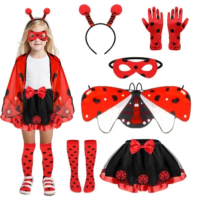 Produktbild von Omgoods - Marienkäfer-Kostüm. Süßes Design – Tutu/Rock – Haarreif/Flügel – Maske/Handschuhe – Tierkostüm – Perfekt für Karneval – Verkleidungskostüm