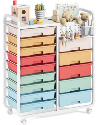 Produktbild von KINGRACK Rollcontainer mit 14 Schubladen, Arbeitsplatte, DIY-Stecktafel, Hängeko