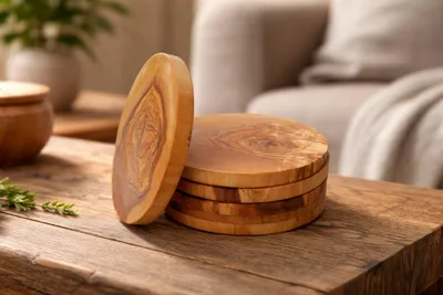 Produktbild von 6er Set Untersetzer RUND ø 12 cm aus Olivenholz