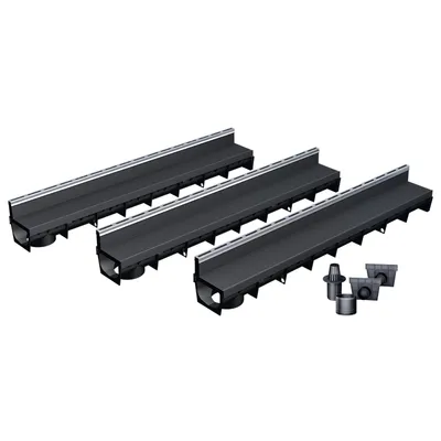 Produktbild von 3er-Pack MEAPARK - Entwässerungsrinnen mit Schlitzaufsatz + E-BLADE R Edelstahl Profile, KI-generiertes Bild