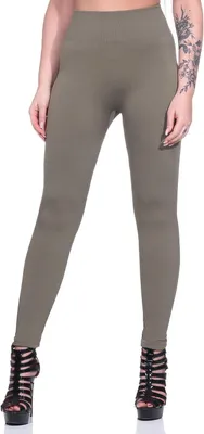 Produktbild von Damen Leggings Thermo Doppelripp Hoher Bund Sport Gym Outdoor, Khaki/L/XL 40/42