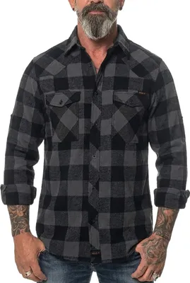 Produktbild von ROCK-IT Apparel - Herren Flanellhemd Karohemd, Regular Fit Freizeithemd im Vintage-Look Large Schwarz/Grau