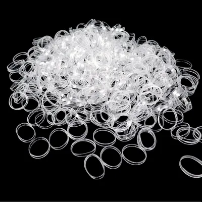 Obrázek produktu pro Gumičky do vlasů - Mini gumičky - 500 kusů - Průhledné - 16 mm - Gumové - Do copánků a culíku
