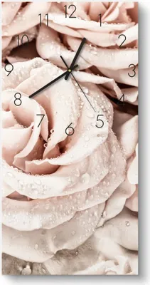 Produktbild von DEQORI Glasuhr 30x60 cm Zahlen 'Taufrische Rosen' Wanduhr Glas Uhr Design leise Küchenuhr
