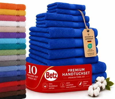 Produktbild von Betz Premium Classic Frottier Handtuch-Set 10-teilig - 2X Liegetücher - 4X Handtücher - 2X Gästetücher - 2X Seiftücher - Royalblau, KI-generiertes Bild