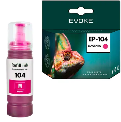 Produktbild von Evoke kompatible Tinte für Epson 104 T104 C13T00P340 Magenta 70 ml 8070 Seiten EcoTank ET-1810 2710 2711 2712 2714 2715 2720 2721 2726 2810 2811 2812 2814 2815 2820 2821 2825 2826 4700 4800