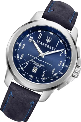 Produktbild von Maserati Herren Uhr Successo Analog Quarzwerk Leder Armband blau UMAR8851121003