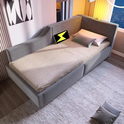 Produktbild von MODFU Schlafsofas Polsterbett 90 x 190 cm mit hydraulischem Stauraum, Kinderbett Jugendbett mit USB-C-Ladefunktion,Tagesbett Daybett, Grau(Ohne Matratze)
