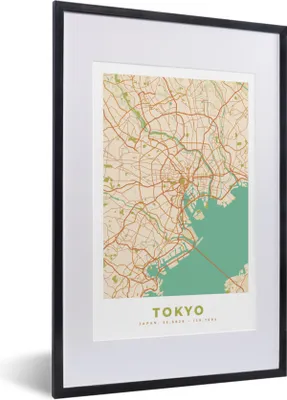 Produktbild von MuchoWow® Gerahmtes Poster Tokio - Stadtplan - Vintage - Karte 40x60 cm - Poster mit Schwarzem Bilderrahmen Wandposter Rahmen Foto Bilder - Poster in Rahmen