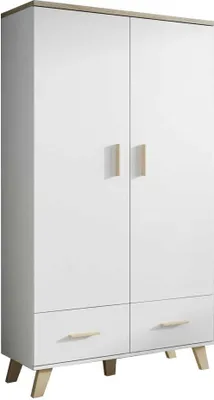 Produktbild von Furniture24 Kleiderschrank Lotta, 2 Türiger Wohnzimmerschrank, Schrank, Skandinavisch, Briliant Weiß, Drehtürenschrank