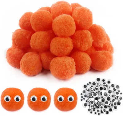 Productafbeelding van Pluizige pompomballetjes, 50 mm, 50 stuks, met 100 zelfklevende knoopogen, voor doe-het-zelf knutselprojecten
