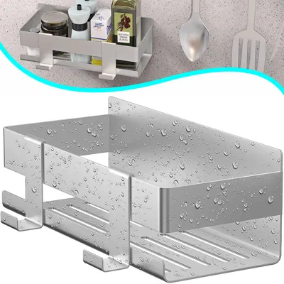 Produktbild von Duschablage Ohne Bohren, Duschregal Wandmontage Selbstklebend Edelstahl, Duschkorb mit 2 Haken, Geeignet für Badezimmer und Küche