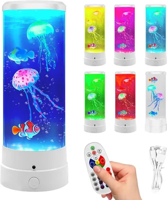 Produktbild von Quallen-Lavalampen – Aquariumlampe – Dekoration für Zuhause – 17 Farben, 4 Modi – 10,5 x 29 cm – Mehrfarbig
