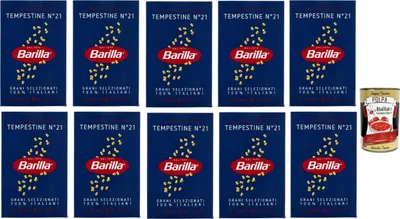Produktbild von 10x Barilla Tempestine n° 21, Pasta 100% italienisch Nudeln aus Hartweizengrieß 500g Packung + Italian Gourmet Polpa di Pomodoro 400g Dose