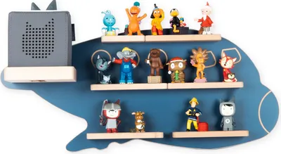 Produktbild von BOARTI Kinderregal Flugzeug| hängend für Toniebox und Tonie Figuren | platzsparendes Regal | H. 30 x B. 60 x T. 19 cm | Wandregal Musikbox und Figuren Aufbewahrung Magneteinsätzen | Aufbewahrungsregal Holz