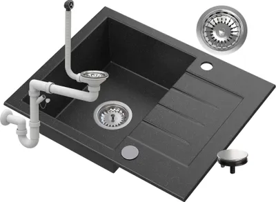 Produktbild von Granitan | Granitspüle TINOS - Schwarz gesprenkelt - Mit Abtropffläche - Ergonomisch und funktional