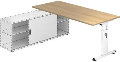 Produktbild von Anbauschreibtisch T-Fuß 180x80cm Eiche/Weiß