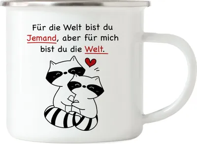 Produktbild von Für Die Welt Bist Du Jemand Aber Für Mich Bist Du Die Welt Emaille Tasse Gedicht Liebling Liebe Lieblingsmensch Katze