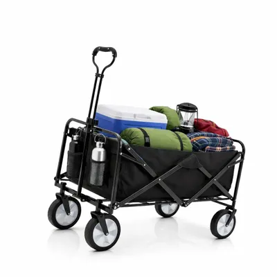 Produktbild von BigDean Bollerwagen faltbar 105L, bis 100 kg belastbar – klappbarer Handwagen mit ausziehbarer Deichsel & Netztaschen – Bollerwagen faltbar Kinder