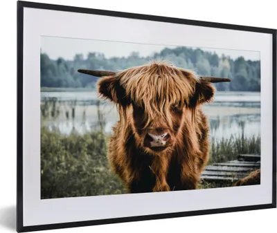 Produktbild von MuchoWow® Gerahmtes Poster Kühe - Schottische Hochlandbewohner - Braun - Natur 60x40 cm - Poster mit Schwarzem Bilderrahmen Wandposter Rahmen Foto Bilder - Schlafzimmer - Plakat in Rahmen - Drucken