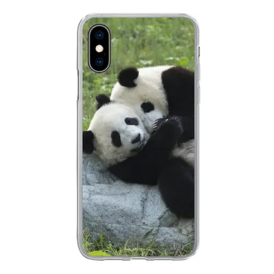 Produktbild von MuchoWow® Handyhülle Schutzhülle Hülle für iPhone X Pandas - Gras - Stein Silikon Softcase Handy Hülle - Handyhülle