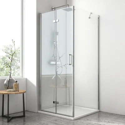 Produktbild von EMKE sprchový kút 120 x 75 x 195 cm rohový vstupný sklopný sprchový kút Bezrámové sprchové dvere s bočným panelom Nano povrchová úprava na oboch stranách Sprchová zástena