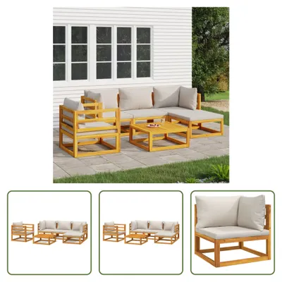 Produktbild von The Living Store 6-tlg. Garten-Lounge-Set mit Hellgrauen Kissen Massivholz