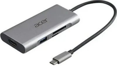 Produktbild von ACER 7in1 Dongle 3xUSB A/1xSD/1xmicroSD/1xHDMI/silber (HP.DSCAB.018)