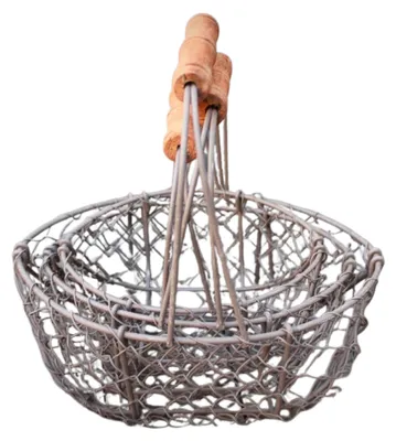 Produktbild von Vintage Drahtkörbe mit Holzgriff, 3er-Set – Rostbraun