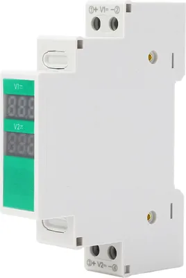 Imagen del producto de Indicador LED para montaje en carril DIN, voltímetro para tensión continua (DC) de 11V a 310V, con salida de señal de umbral para control