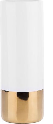 BELIANI Blumenvase Weiß mit Gold Steinzeug 14 x 33 cm Gerade Flaschenform Rund Elegant Modern