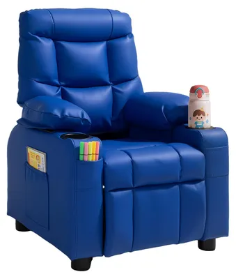 Immagine prodotto di Poltrona per bambini - Poltrona reclinabile - Schienale regolabile da 107 a 126° - Con poggiapiedi - Con portabevande e tasche laterali - - Blu