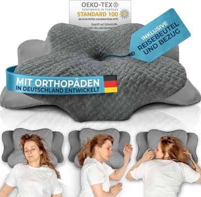 Produktbild von Glückstoff® Orthopädisches Kissen für alle Schlaftypen | Kopfkissen Nackenschmerzen aus Memory Foam | Nackenstützkissen Ergonomisches Kopfkissen