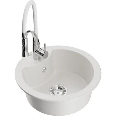 Obrázek produktu pro Mexen Diego 1-miskový granitový dřez s kuchyňskou baterií Aster, Bílá - 6512-20-73450-02