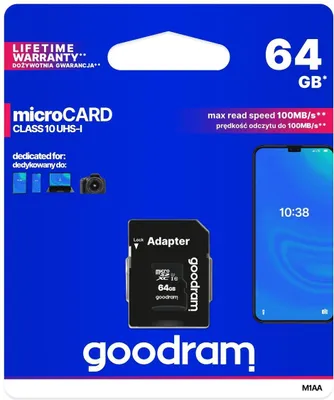 Produktbild von Goodram M1AA, 64 GB, MicroSDXC, Klasse 10, UHS-I, 100 MB/s, 10 MB/s